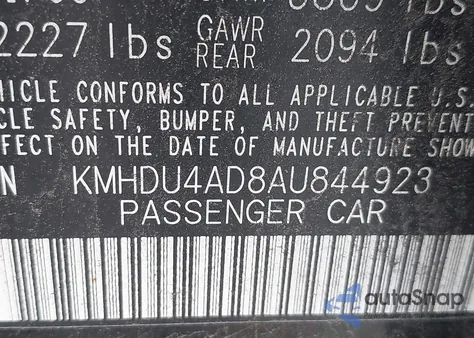 2010 Hyundai Elantra Gls z USA, uszkodzony, nr VIN KMHDU4AD8AU844923